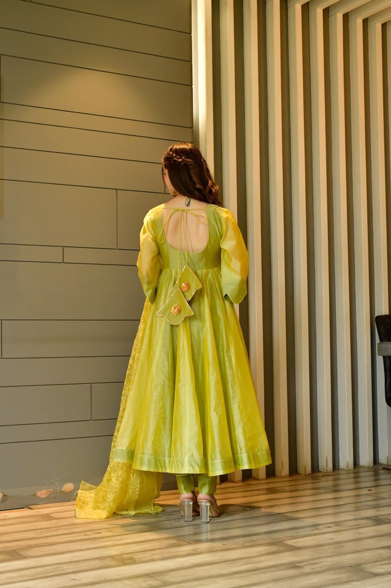 light green chanderi suit set